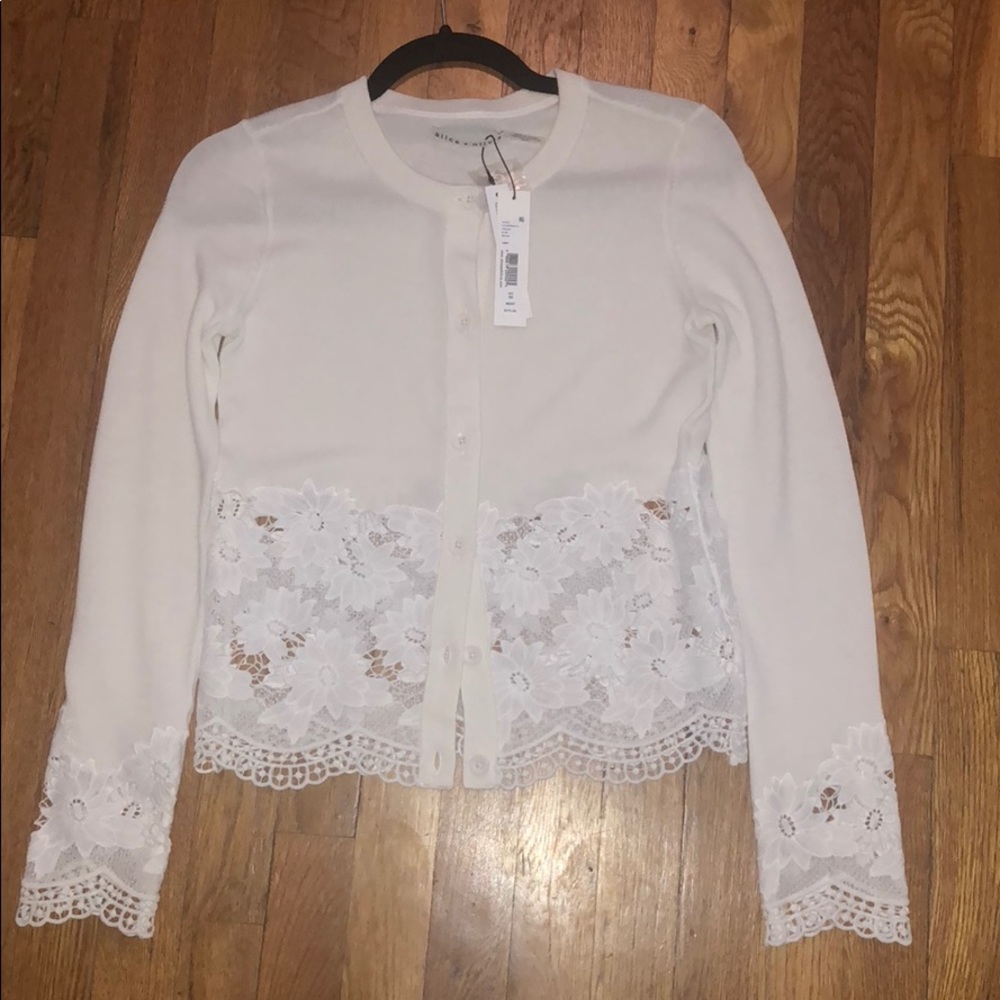 Alice and Olivia white lace cardigan